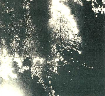 Arial view of Toyama City during the Bombing by B-29
